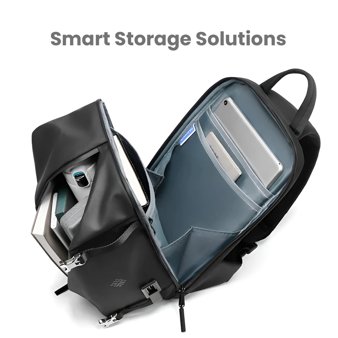 Expandable anti-theft chest bag with smart storage solutions, featuring multiple compartments for tech gadgets, books, and essentials. Ideal for travel.