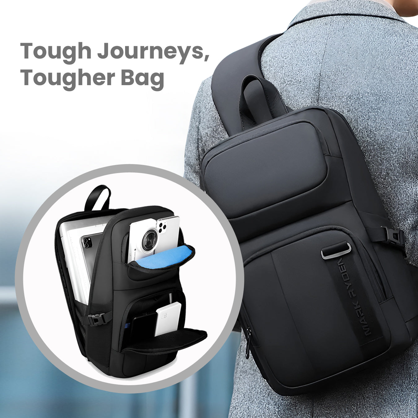 Sleek black crossbody bag with multiple compartments, ideal for tech gadgets and travel essentials. Durable, stylish design for modern travelers.