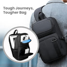 Sleek black crossbody bag with multiple compartments, ideal for tech gadgets and travel essentials. Durable, stylish design for modern travelers.