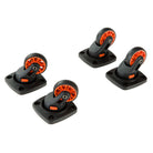 Set of four heavy-duty swivel caster wheels with orange and black design, ideal for furniture and equipment mobility. Durable, smooth-rolling casters.