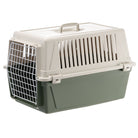 Plastic pet carrier with secure metal door, ventilation slits, and top handle. Ideal for safe pet transport. Durable, portable, and easy to clean.