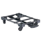 Heavy-duty black plastic dolly with swivel casters, ideal for moving boxes and furniture. Durable, lightweight, and versatile moving platform.