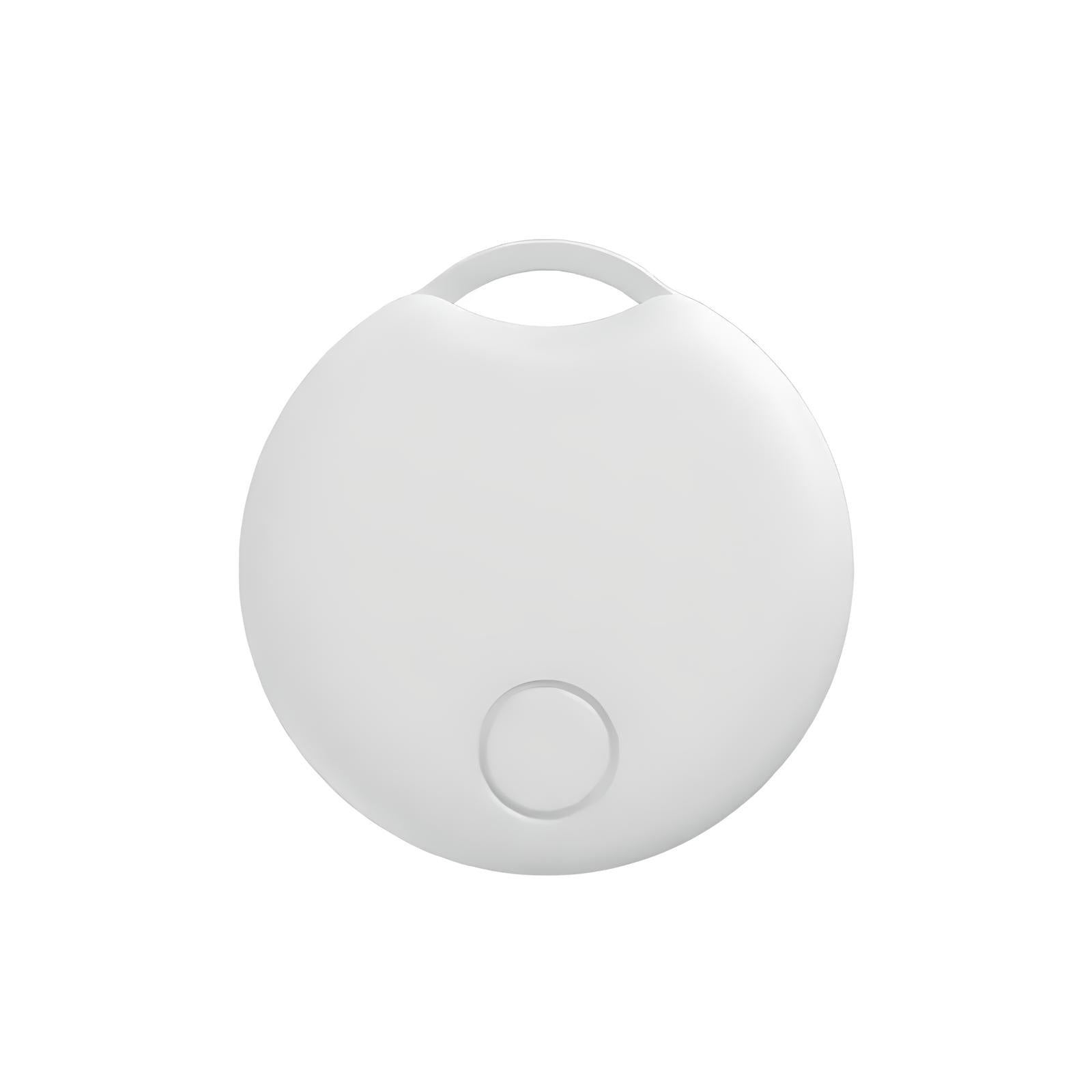 White round wireless charging pad with minimalist design, featuring a single button. Ideal for fast charging smartphones and compatible devices.