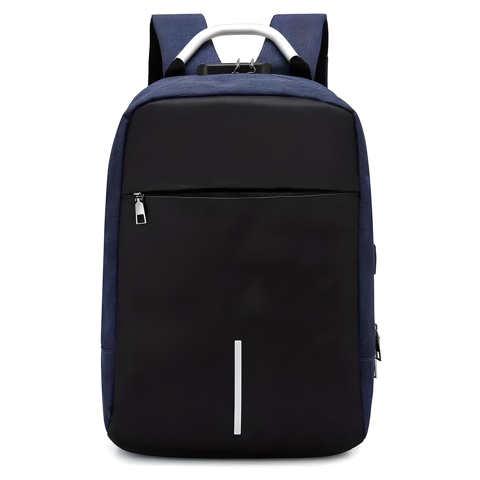 Sleek black anti-theft backpack with USB charging port, durable fabric, and ergonomic design. Ideal for travel, school, and work.