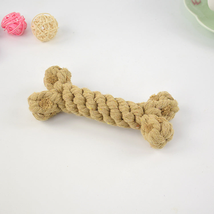 Durable dog rope toy shaped like a bone, made from natural fibers, ideal for chewing and interactive play. Perfect for pet dental health and fun.