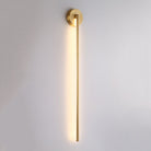 Modern gold wall sconce with vertical LED light, minimalist design, ideal for contemporary home decor and ambient lighting solutions.