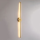 Modern vertical LED wall sconce with gold finish, minimalist design, warm ambient lighting, ideal for contemporary home decor and interior design.