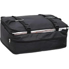 Black zippered storage bag with handles, ideal for organizing clothes and bedding. Durable fabric, spacious design, perfect for home storage solutions.