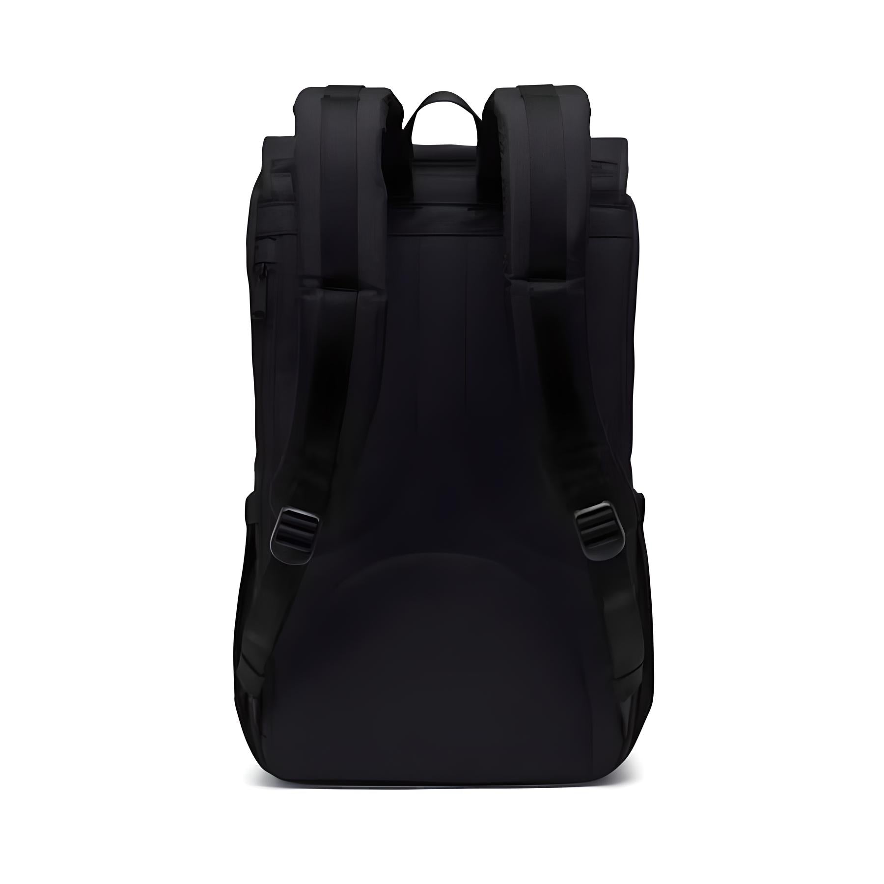 Sleek black backpack with padded shoulder straps, ergonomic design, and durable material, ideal for travel, school, or work.