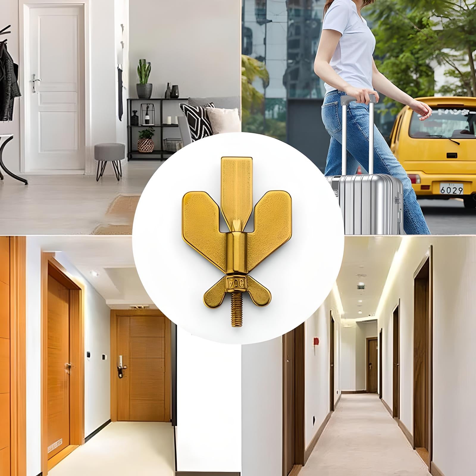 Gold door stopper in modern home settings, featuring sleek design and durable construction. Ideal for home decor, interior design, and door accessories.