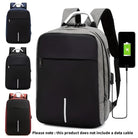 Stylish anti-theft backpack with USB charging port, available in gray, black, and red. Ideal for travel, school, and business use.