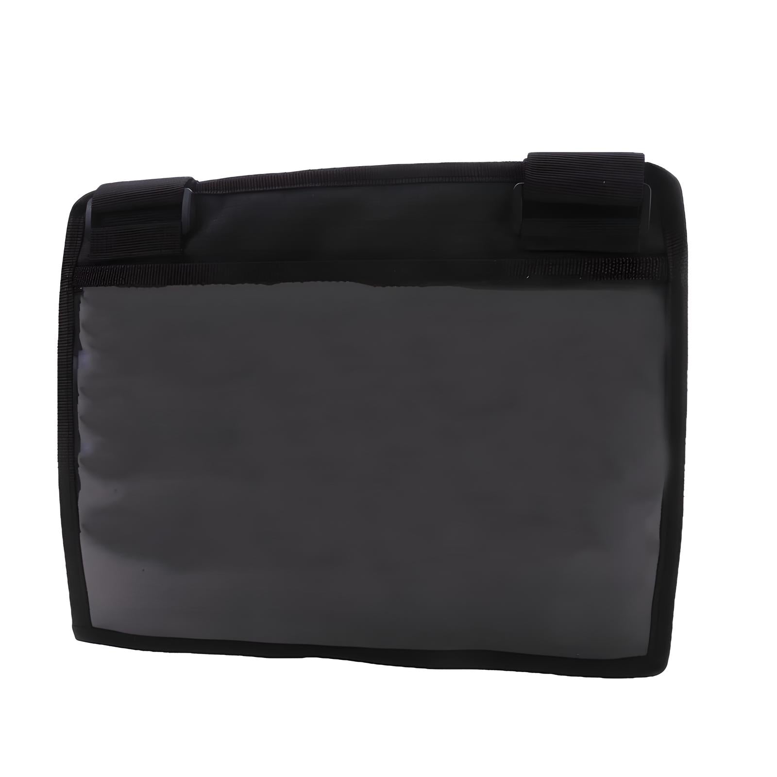 Black insulated lunch bag with a sleek design, featuring a durable handle and secure closure. Ideal for keeping food fresh and portable for work or school.