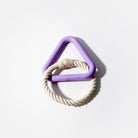 Purple triangle teether with natural rope ring for babies, eco-friendly baby toy, non-toxic teething relief, safe infant chewing accessory.