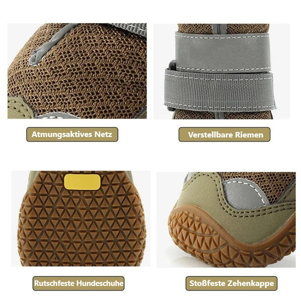 Breathable dog shoes with adjustable straps, non-slip soles, and durable toe caps. Ideal for pet safety and comfort. Perfect for outdoor adventures.