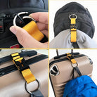 Luggage strap with buckle and D-ring, securing bags to suitcases and backpacks. Durable travel accessory for easy attachment and organization.