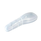 Translucent white plastic shoehorn with ergonomic design, featuring a curved handle and smooth finish, ideal for easy shoe wearing assistance.