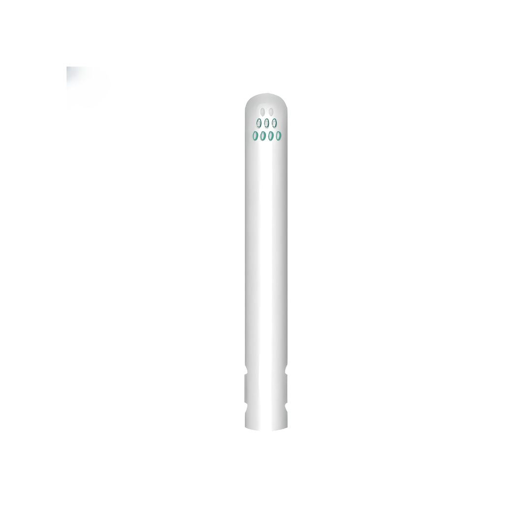 White electric toothbrush head with green bristles, isolated on a white background. Ideal for oral hygiene, dental care, and plaque removal.