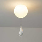 Modern ceiling light fixture with a round globe design and a playful penguin pull switch. Ideal for contemporary home decor and ambient lighting.