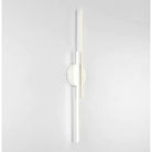 Modern minimalist white wall sconce with vertical LED light bars, sleek design, energy-efficient lighting fixture for contemporary interiors.