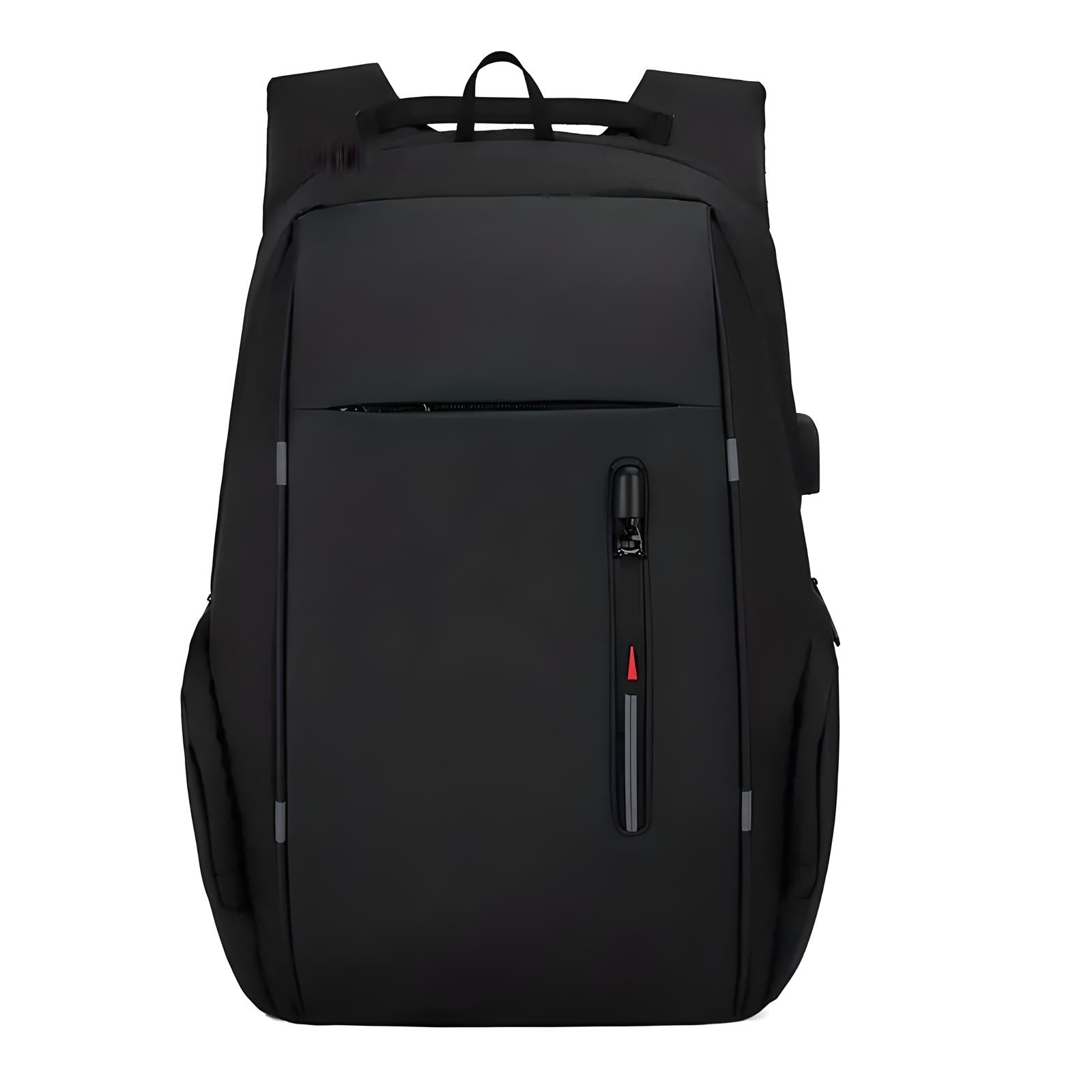 Sleek black anti-theft backpack with USB charging port, water-resistant material, and ergonomic design. Ideal for travel, work, and daily use.