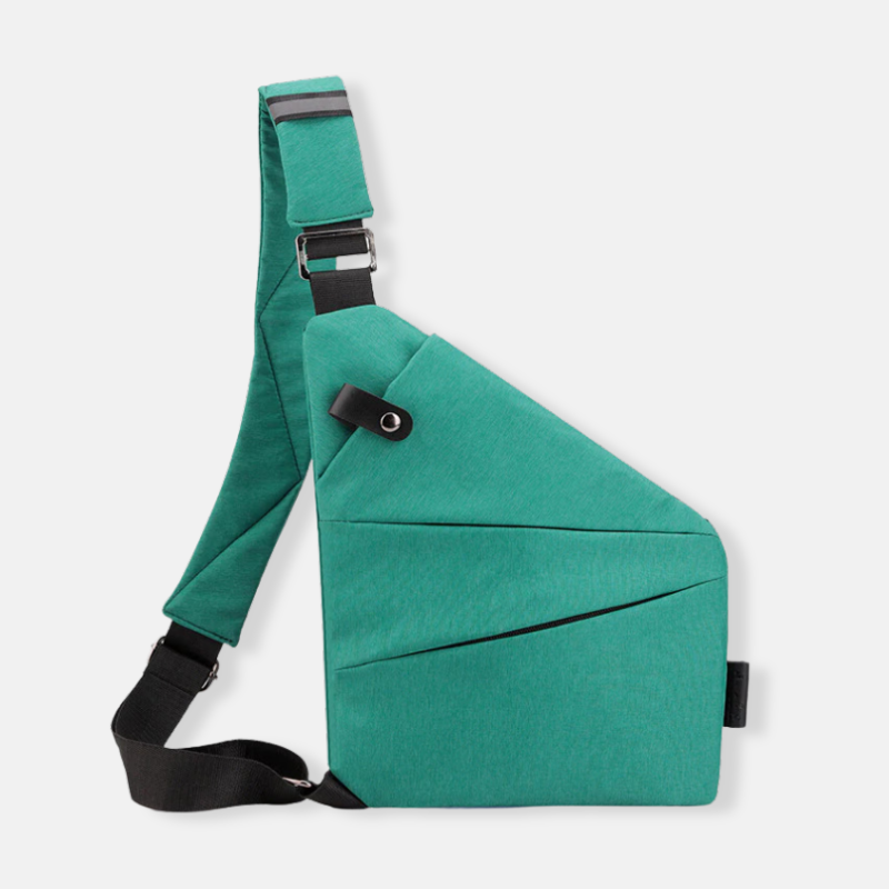 Green crossbody sling bag with adjustable strap, modern design, and secure pockets. Ideal for travel and daily use. Stylish and functional accessory.