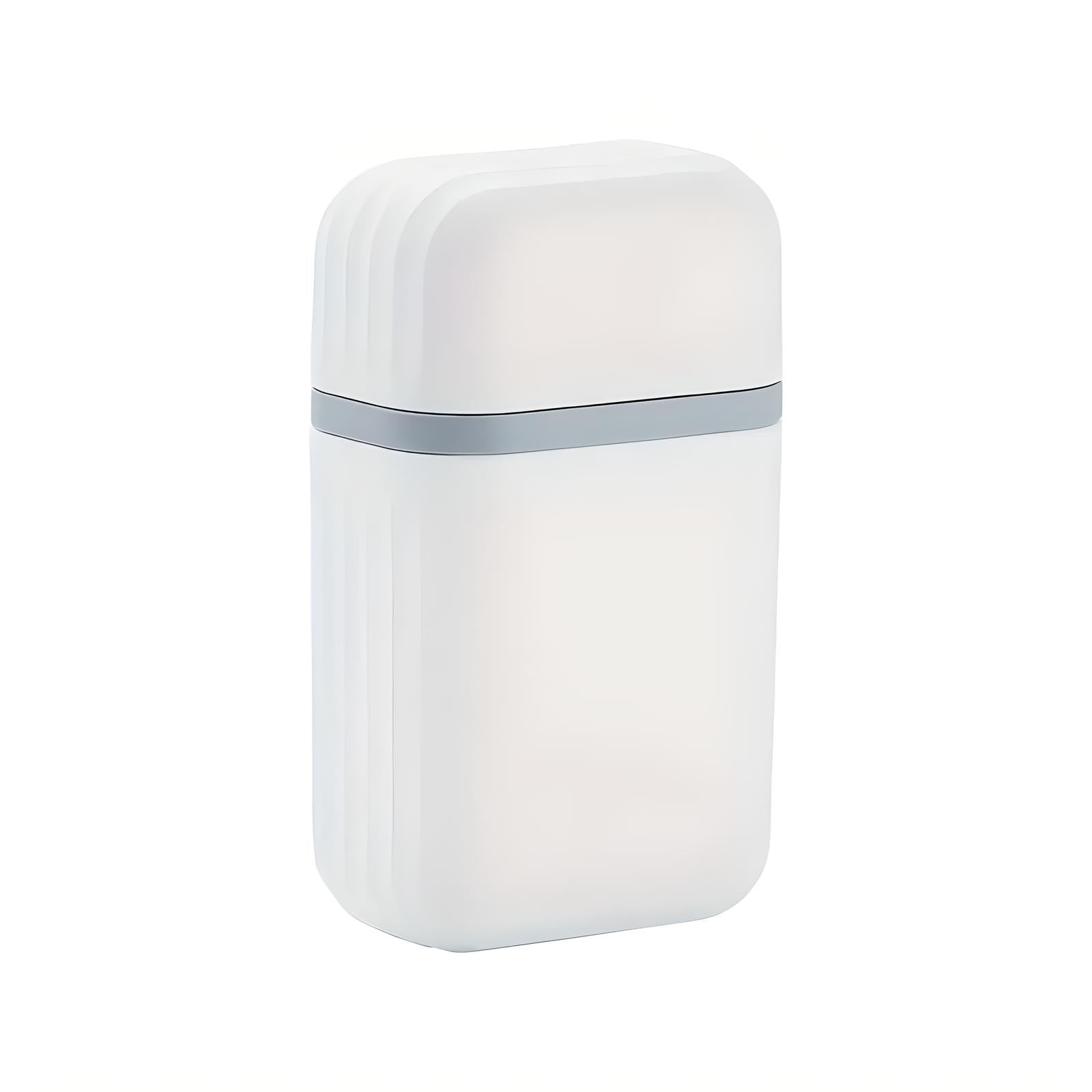 Sleek white rectangular deodorant container with silver accent, minimalist design, personal care product packaging, isolated on white background.