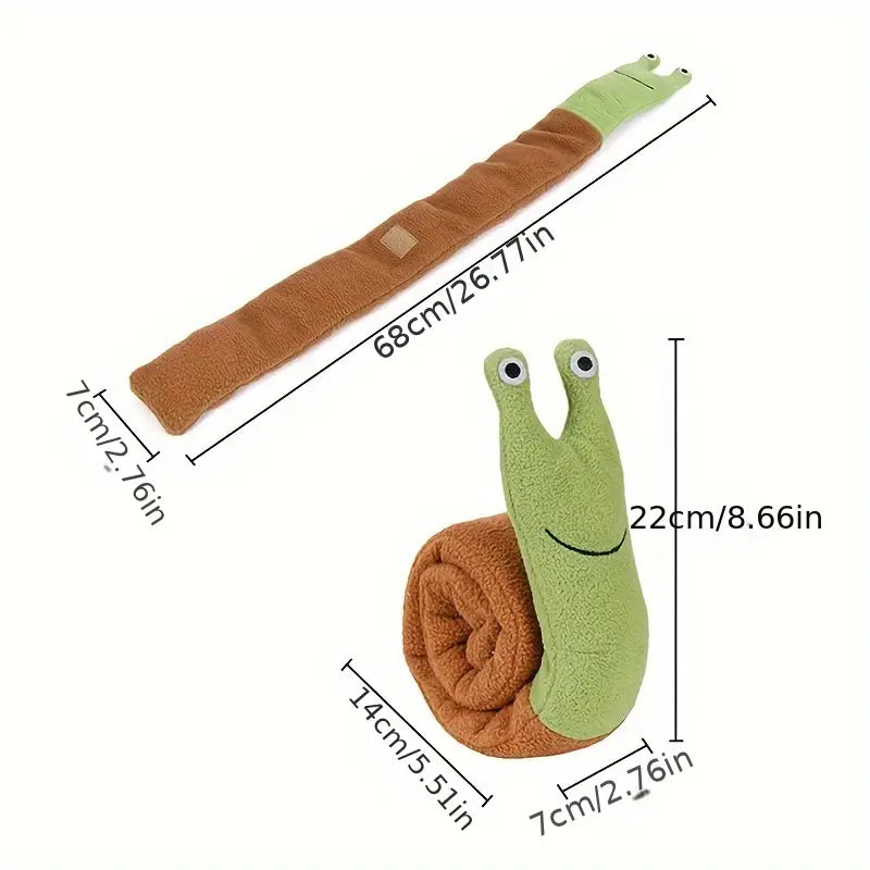 Plush snail door draft stopper, green and brown, 68cm long. Energy-saving home accessory, blocks cold air, fits standard doors.