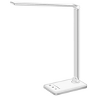 Sleek white LED desk lamp with adjustable arm and touch controls, ideal for modern office lighting. Energy-efficient, minimalist design for workspace illumination.