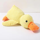 Cute yellow duck plush toy with orange beak and feet, textured fabric, perfect for kids' gifts, nursery decor, and cuddly companions.