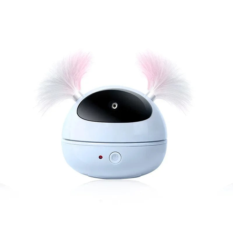 Cute white air humidifier with pink feather ears, sleek black top, and power button. Ideal for home or office, enhances air quality and decor.