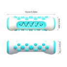 Dog chew toy with textured surface, turquoise and white, 15cm long. Durable pet toy for dental health and interactive play.