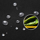Water-repellent fabric with lotus leaf effect, black material, hydrophobic technology demonstration.