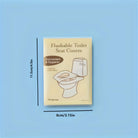 Flushable toilet seat covers package on blue background, labeled "Convenient & Hygienic," dimensions 11.5cm x 8cm, ideal for public restrooms.