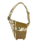 Tactical camo sling bag with adjustable strap, durable material, and multiple compartments. Ideal for outdoor activities, hiking, and travel gear.