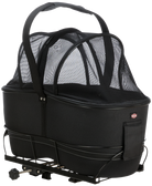 Black pet stroller with mesh canopy, durable frame, and storage pocket. Ideal for small dogs or cats. Portable pet carrier for travel and outdoor use.