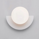 Modern minimalist wall lamp with a half-circle base and round frosted glass shade, ideal for contemporary home lighting and interior design.