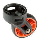 Black and orange caster wheel with a push mechanism, designed for office chairs and furniture. Durable, smooth-rolling replacement wheel.