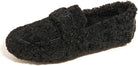 Black fuzzy slipper for women, cozy indoor footwear, plush faux fur material, non-slip sole, perfect for winter warmth and comfort.