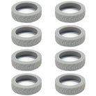 Eight gray rubber caster wheels with textured treads, arranged in two vertical rows. Ideal for furniture, carts, and industrial equipment mobility.