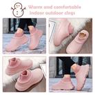 Pink slip-on clogs with knit ankle cuffs, ideal for indoor and outdoor use. Comfortable, stylish footwear for women. Perfect for casual wear.