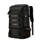 Black tactical backpack with multiple compartments, adjustable straps, and durable material. Ideal for hiking, travel, and outdoor activities.