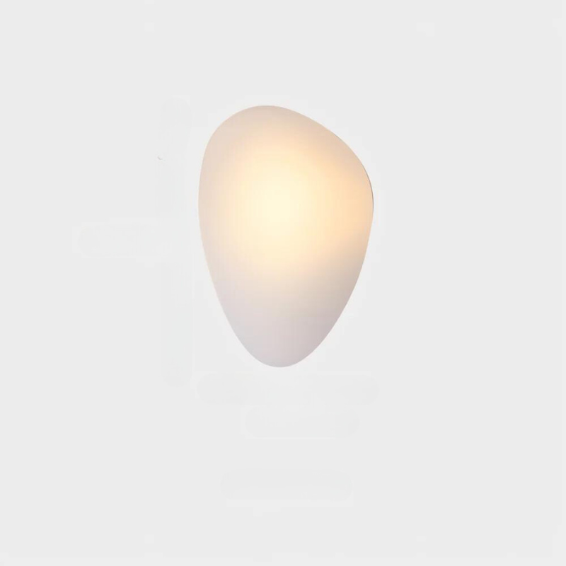 Modern minimalist wall sconce with soft ambient lighting, white organic shape, ideal for contemporary home decor and interior design.