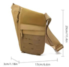 Tan crossbody sling bag with adjustable strap, featuring a sleek design and multiple compartments. Ideal for travel and daily use. Dimensions: 29x17x3 cm.