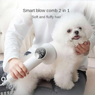 2-in-1 smart blow comb for pets, grooming fluffy white dog. Efficient pet grooming tool, soft hair, easy-to-use, high-quality design.