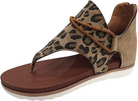 Leopard print women's sandal with open toe, cushioned sole, and ankle strap. Stylish summer footwear, perfect for casual wear and beach outings.