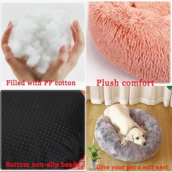 Plush pet bed with PP cotton filling, non-slip bottom, and soft texture for comfort. Ideal for dogs and cats. Cozy, durable, and easy to clean.