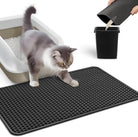 Cat litter mat with honeycomb design, trapping litter from paws. Easy to clean, waterproof, non-slip. Ideal for cat owners, pet care essentials.