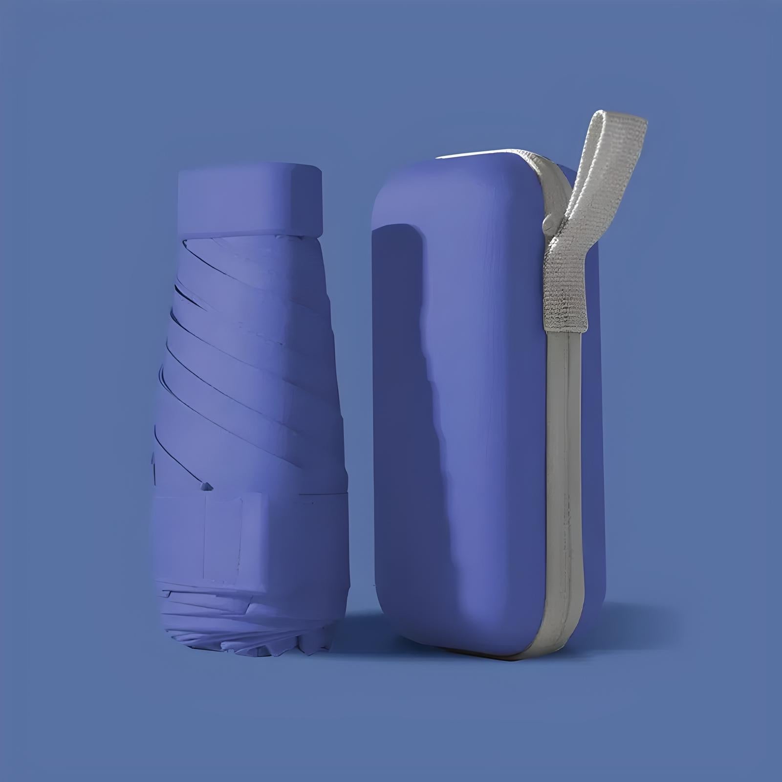 Collapsible blue silicone water bottle with matching protective case, featuring a compact design and convenient carrying strap, ideal for travel and outdoor activities.