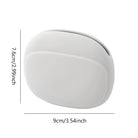 White minimalist soap dish with drainage slots, measuring 9cm by 7.6cm. Ideal for bathroom organization, modern decor, and efficient soap storage.