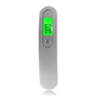 Digital meat thermometer with green LCD display, sleek silver design, and power button. Ideal for cooking, grilling, and kitchen use.